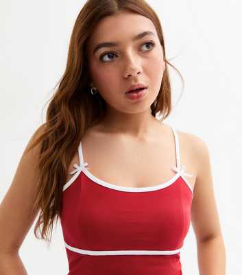 Girls Red Contrast Trim Cami Top