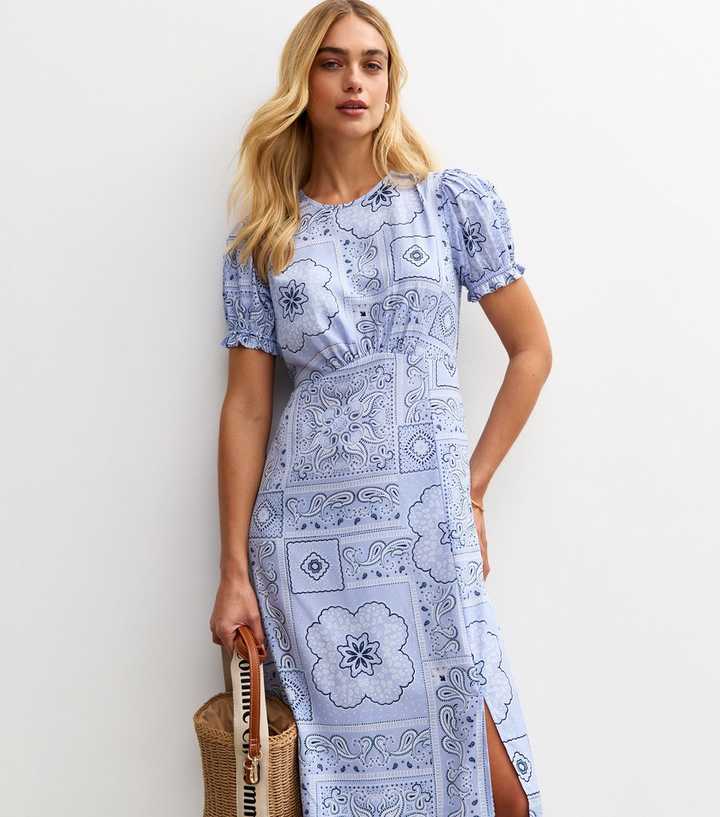 Blue Tile Print Slit Hem Midi Dress | New Look