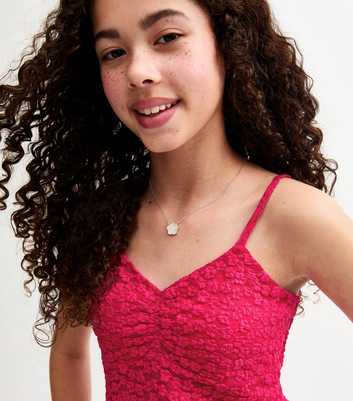 Girls Dark Pink Floral Lace V-Neck Cami Top