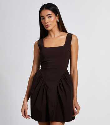 QUIZ Brown Scoop Back Skater Dress