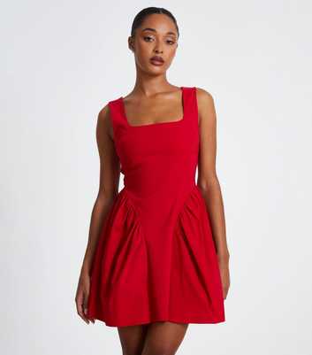 QUIZ Red Scoop Back Skater Dress