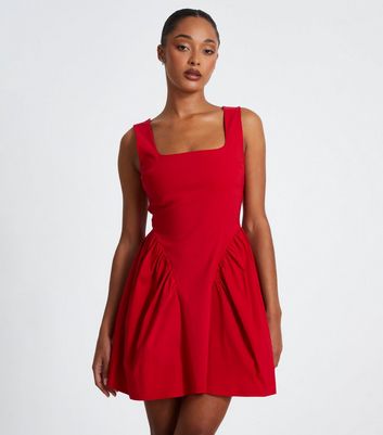 QUIZ Red Scoop Back Skater Dress New Look