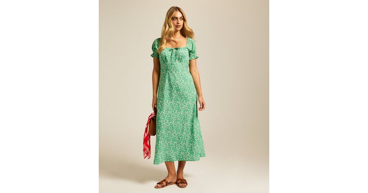 green emerald velvet dress AP - Sage floral milkmaid dress