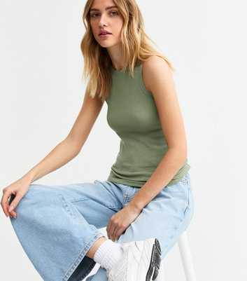 Olive Rib Jersey Racer Vest