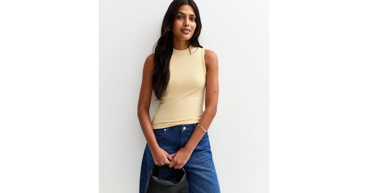 Yellow Ribbed Racerback Tank Top | New Look