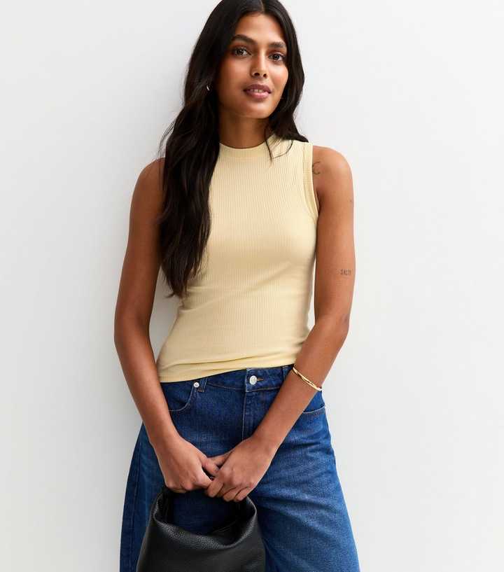 Yellow Ribbed Racerback Tank Top | New Look