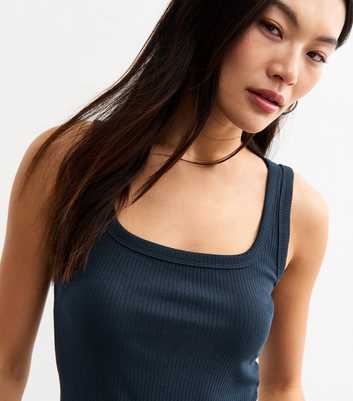 Navy Ribbed Square Neck Vest Top