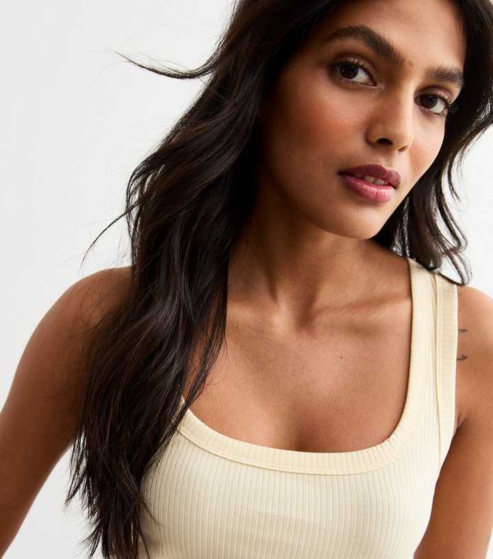 Light Yellow Ribbed Square Neck Vest Top