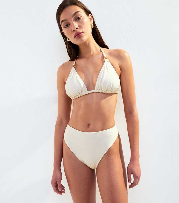 Cream Metallic Textured Bikini Bottoms