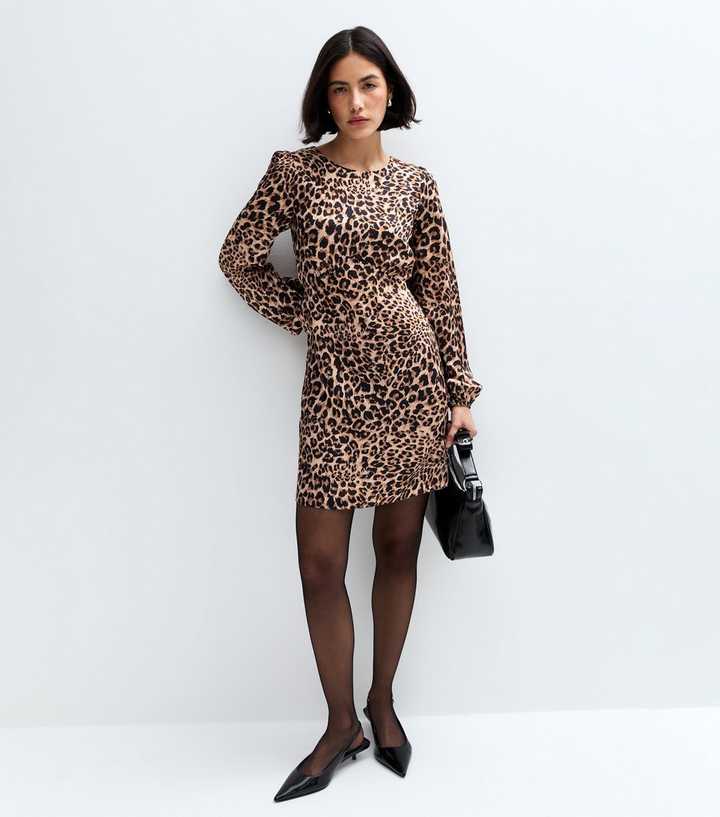 Brown Leopard Print Satin Mini Dress