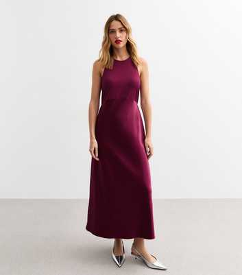 Burgundy Satin Skirt Midi Dress