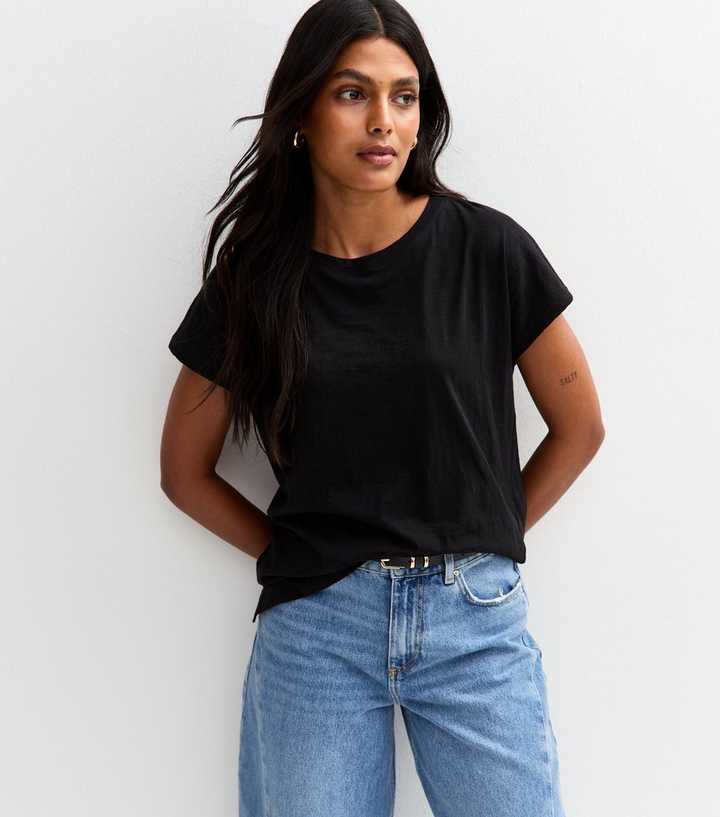 Black Slit Hem Jersey Top
