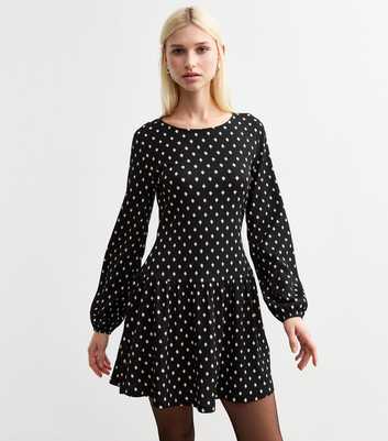 Black Polka Dot Drop Waist Mini Dress