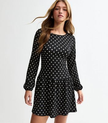 New look black polka dot dress best sale