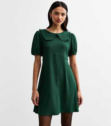 Green Crinkle Collar Detail Mini Dress