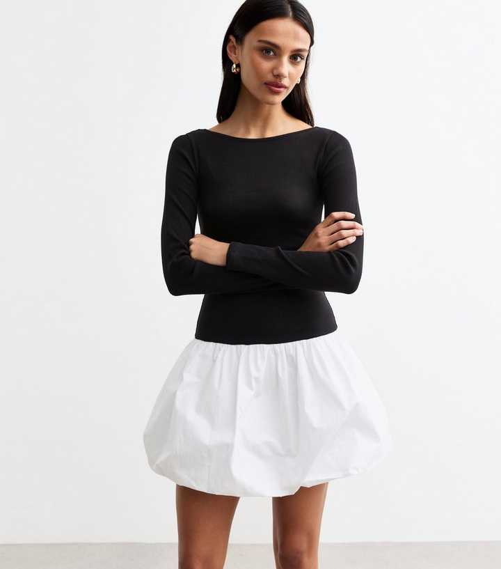 Black And White Bubble Hem Micro Mini Dress