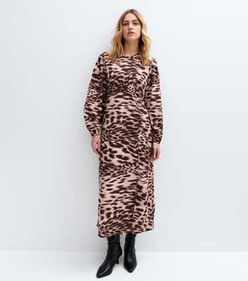 Brown Animal Print Midi Dress