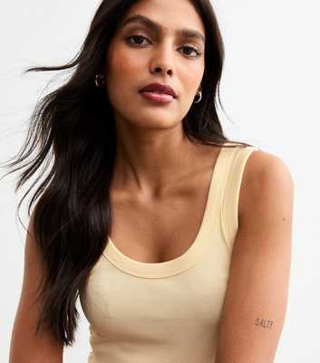 Yellow Wide Strap Scoop Neck Ribbed Vest