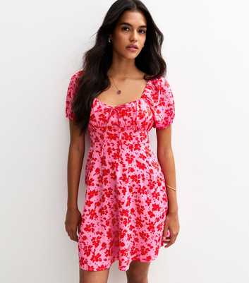 Pink Floral Print Milkmaid Mini Dress