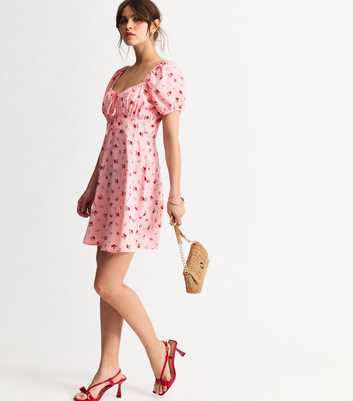 Pink Rose Print Milkmaid Mini Dress