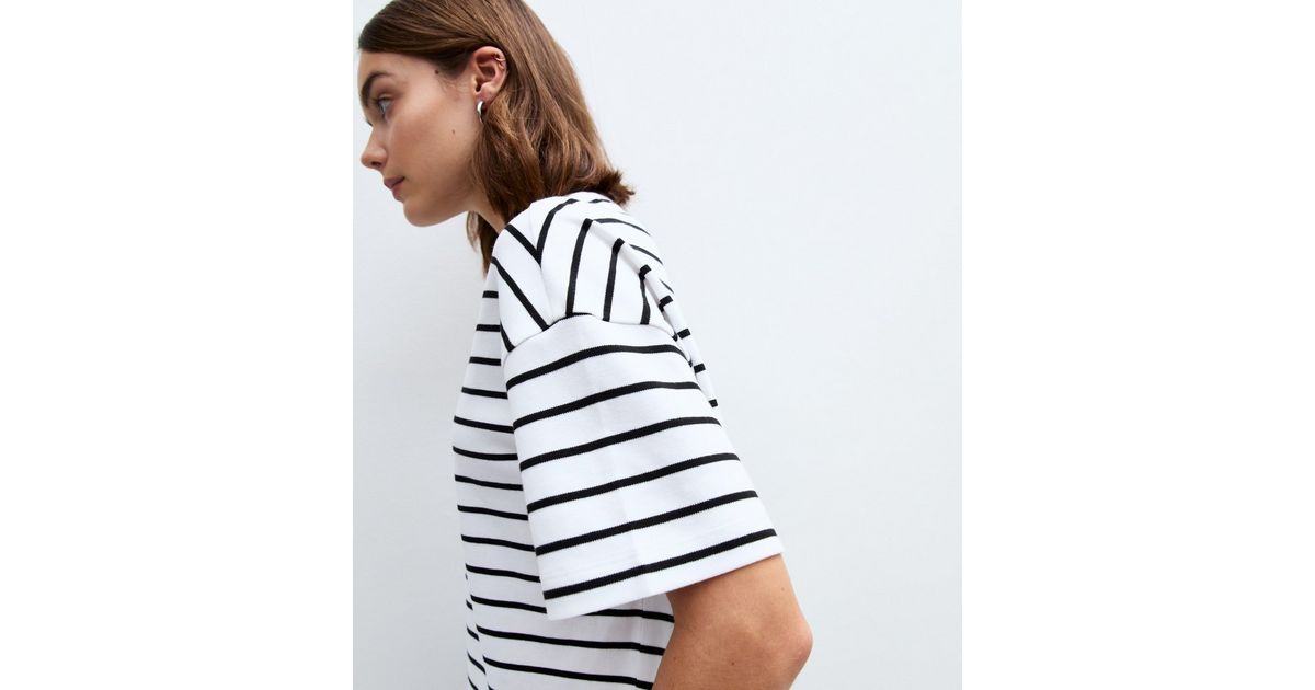Slfessentail Striped Boxy Tee Bright White Print Black