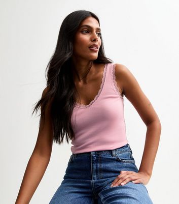 Pink Lace Trimmed Jersey Vest | New Look