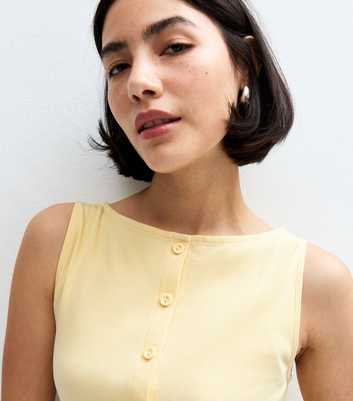 Light Yellow Rib Button Through Tank Top 