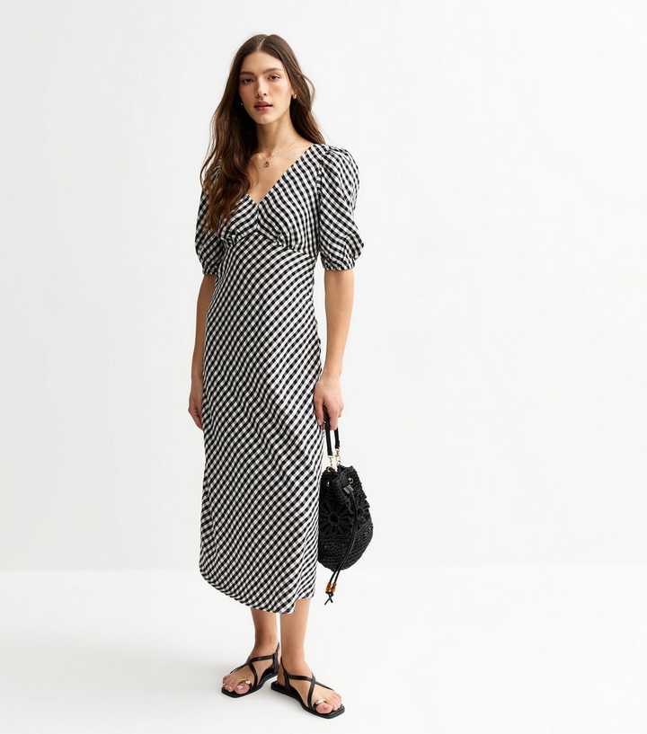 Black Gingham Bow Back Midi Dress