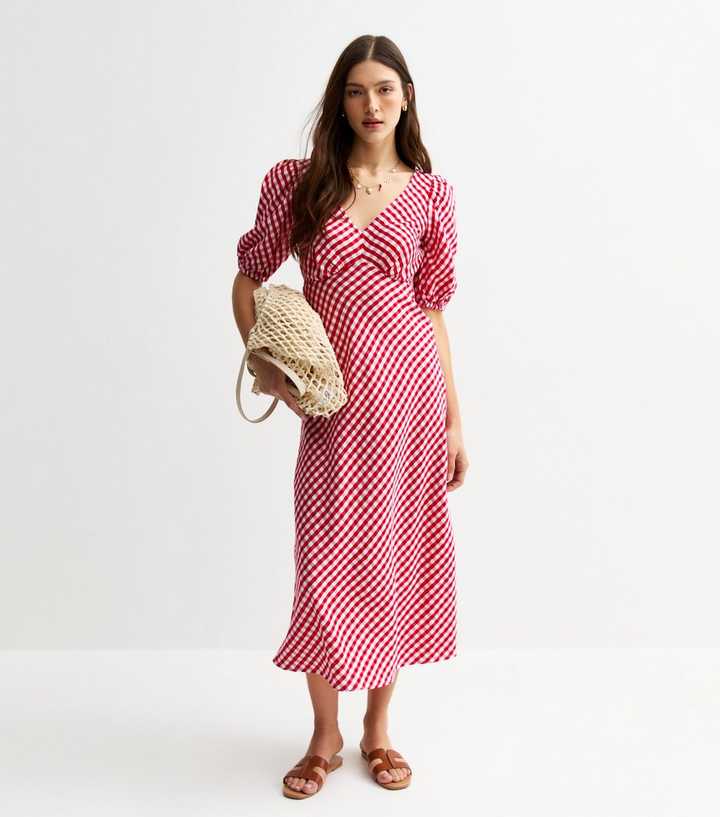 Red Gingham Bow Back Midi Dress
