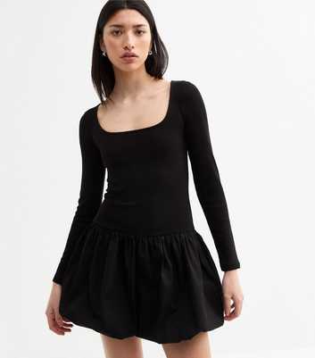 Black Bubble Hem Mini Dress