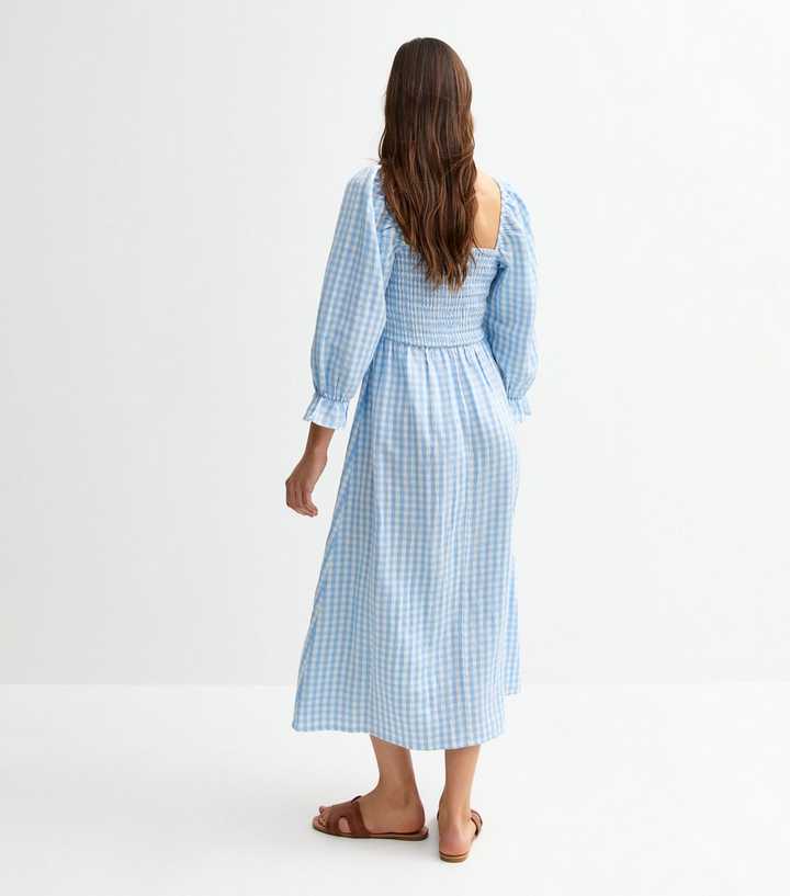Blue Gingham Check Midi Dress | New Look