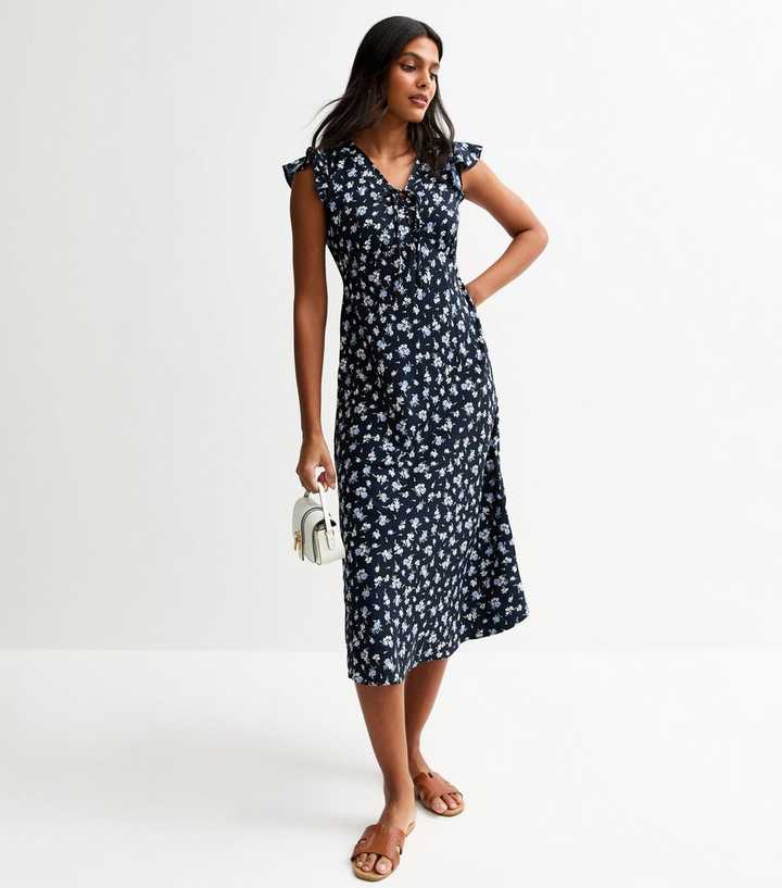 knee length dresses for ladies EG Fashion Floral Angel Sleeve Midi Dress | Ivory