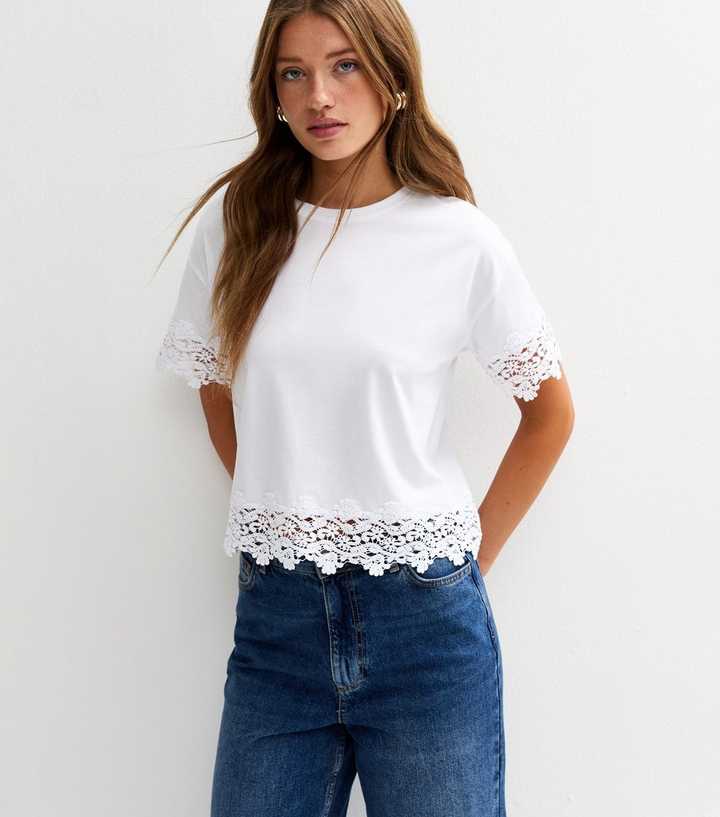 White Cutwork Trim T-Shirt