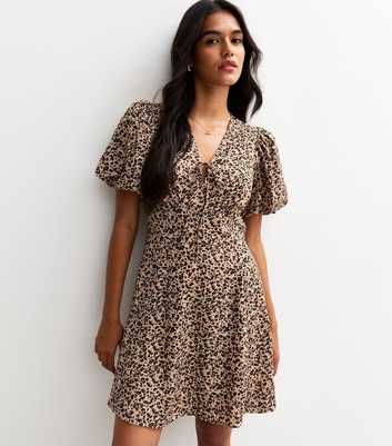 Brown Leopard Print Tie Front Mini Dress