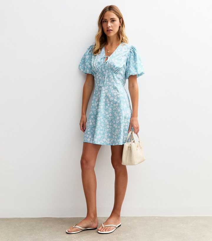 princess polly baby blue dress Floral Chiffon Wrap Detail Mini Dress – InTheStyle