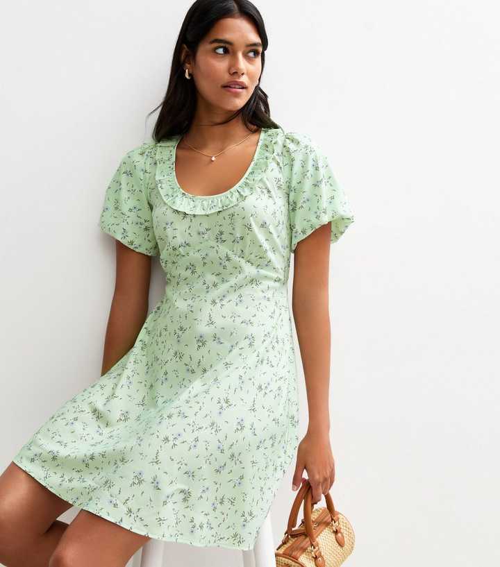 Blue Floral Print Mini Dress