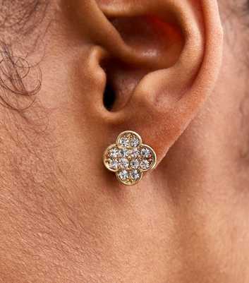 Gold Tone Diamanté Embellished Flower Earrings