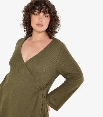 Apricot Curves Olive Waffle Wrap Top