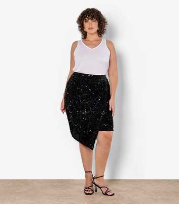 Apricot Curves Black Velvet Sequin Skirt