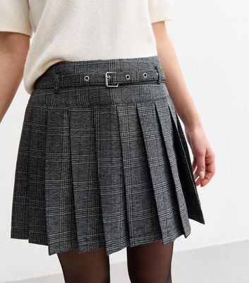 ★DIMANCHE★ Check Pleats Mini Skirt cool grey KAREN MILLEN Tailored Check Pleated Mini Skirt in Multi