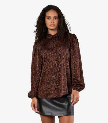 Apricot Brown Leopard Satin Shirt