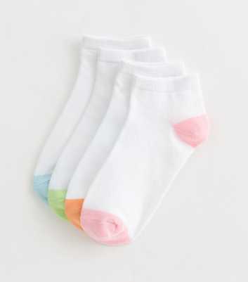 Pack of 4 White Contrasting Heel and Toe Trainer Socks