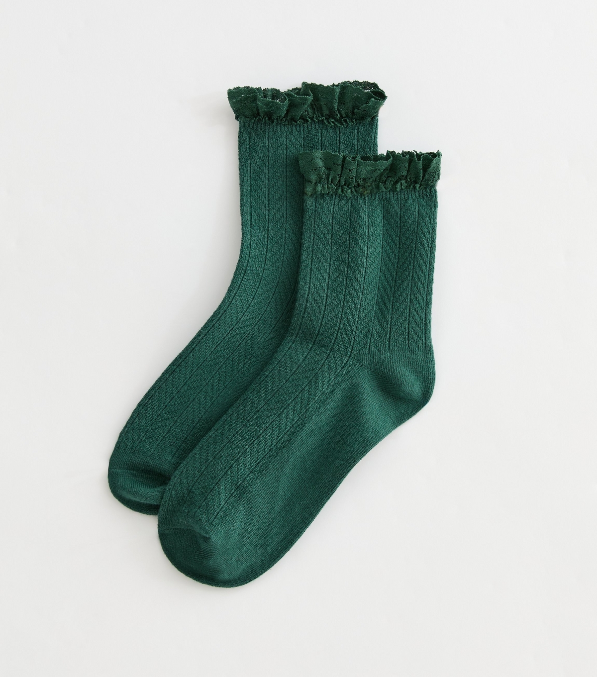 Dark Green Cable Frill Trim Socks New Look