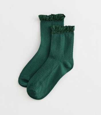 Dark Green Cable Frill Trim Socks