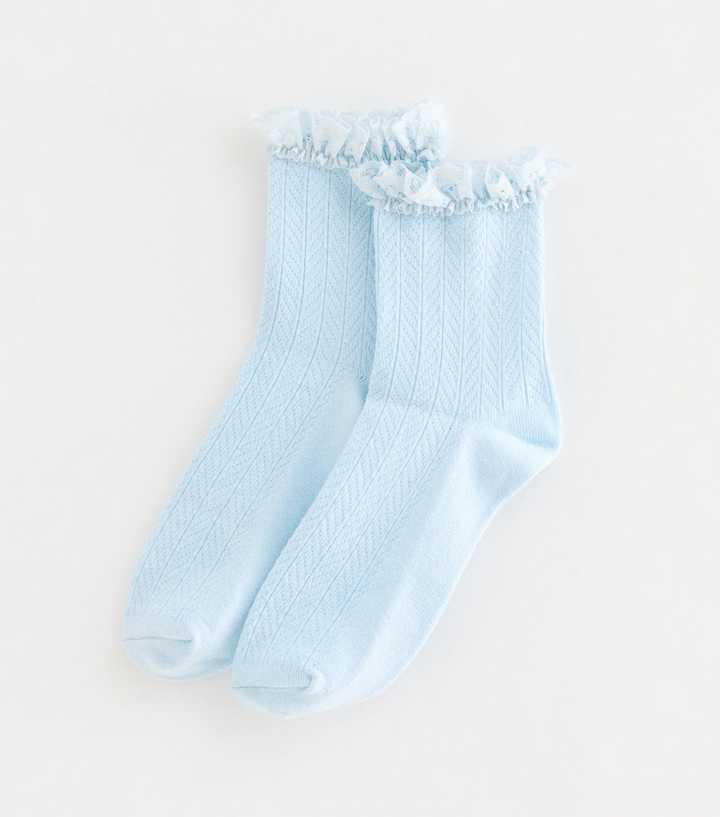 Light Blue Cable Frill Trim Socks