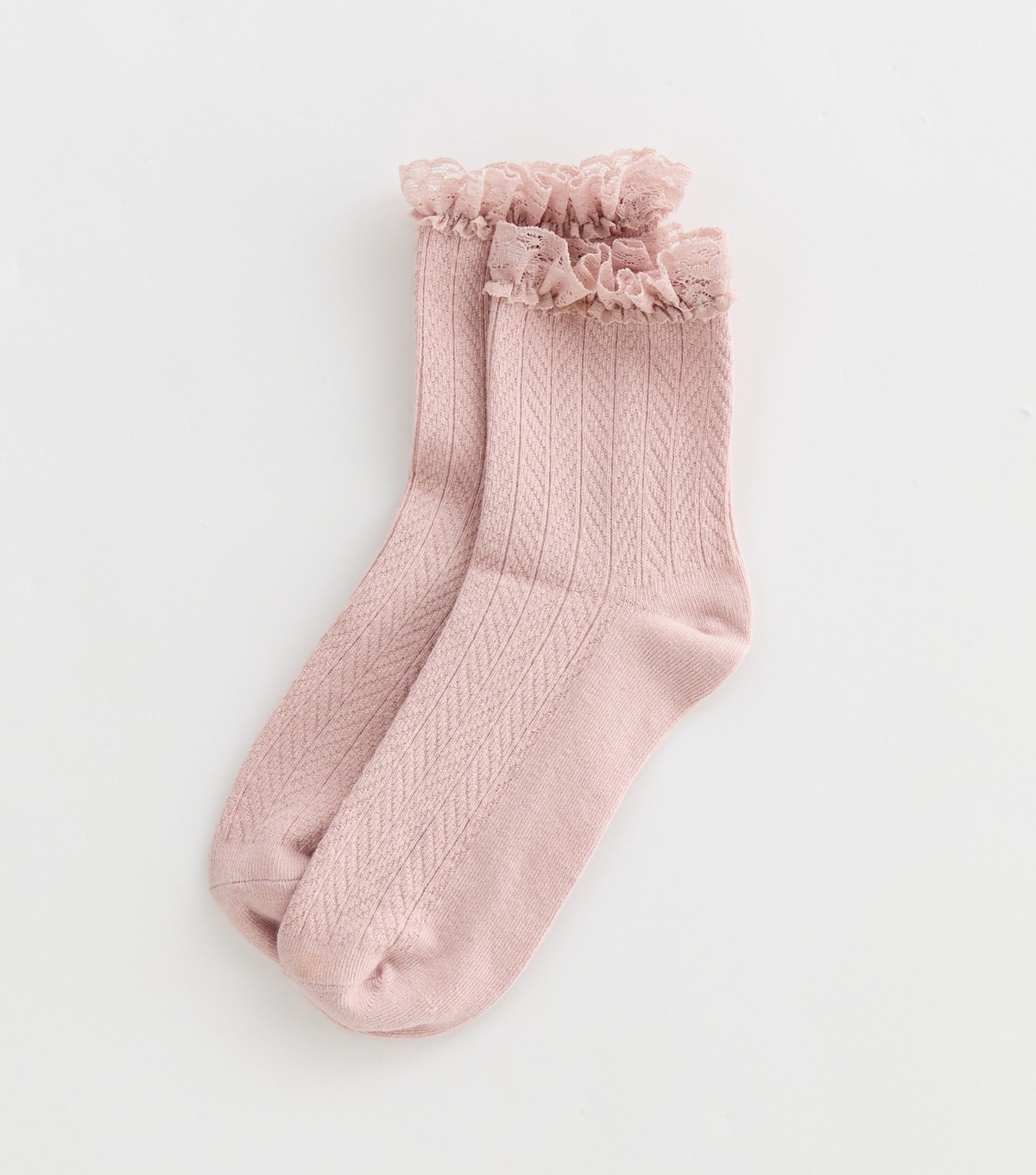 Pink Cable Frill Trim Socks New Look