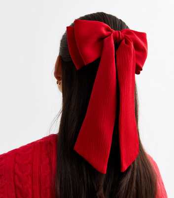 Red Textured Satin Bow Hair Clip