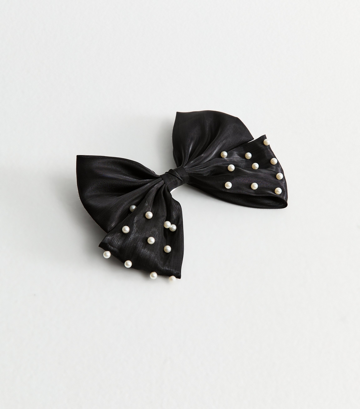 Black Faux Pearl Asymmetric Mesh Bow Hair Clip New Look