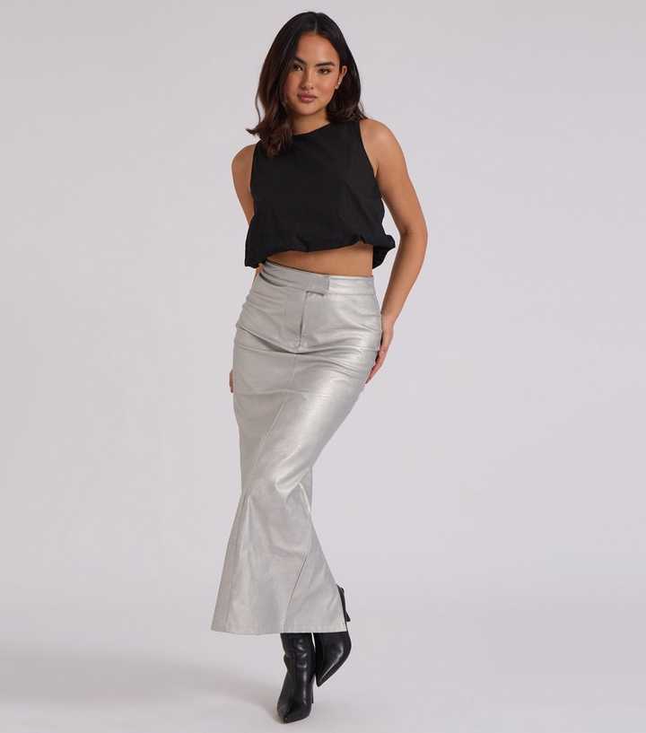 Urban Bliss Silver Faux Leather Midi Skirt