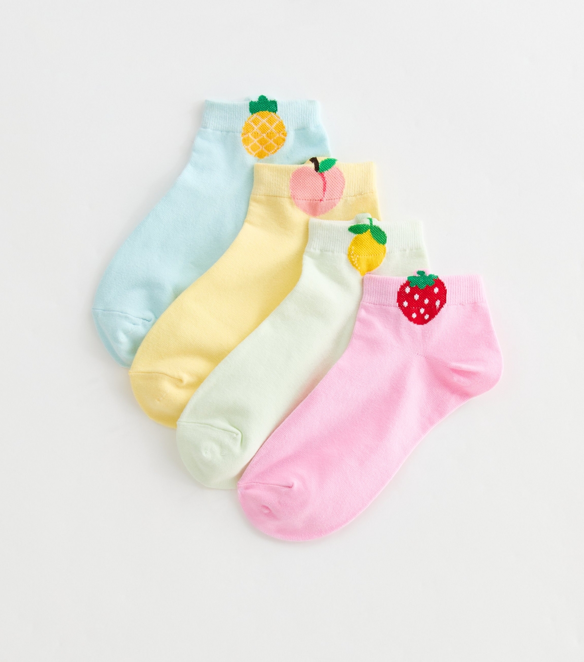 Pack of 4 Multicolour Fruit Motif Trainer Socks New Look